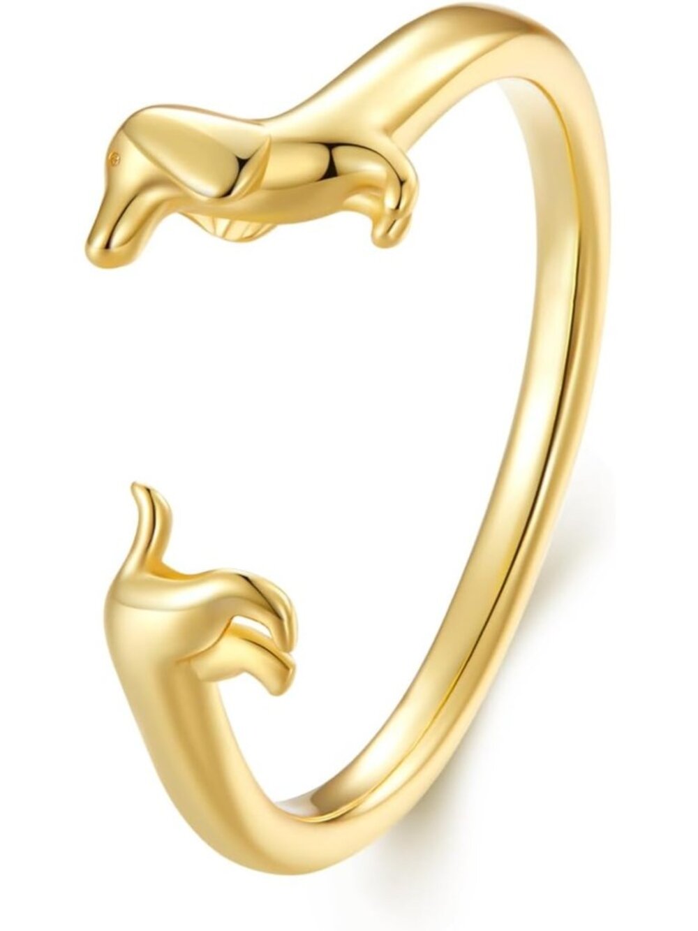 Adorable Adjustable Dachshund Open Ring - Sterling Silver Puppy Dog Stacking